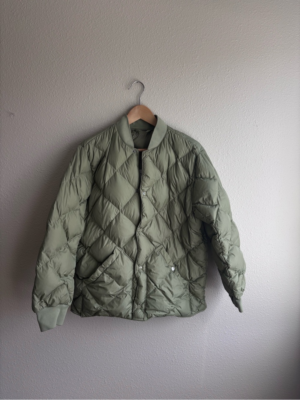 Light Olive Quilted Puffer Jacket TNA